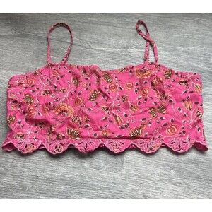 Caroline Constas Floral Crop Ruched Scalloped Tank Pink embroidered NWT Medium